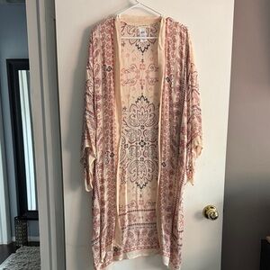 Lucky Brand Cream and Pink Patterned Kimono - one size
